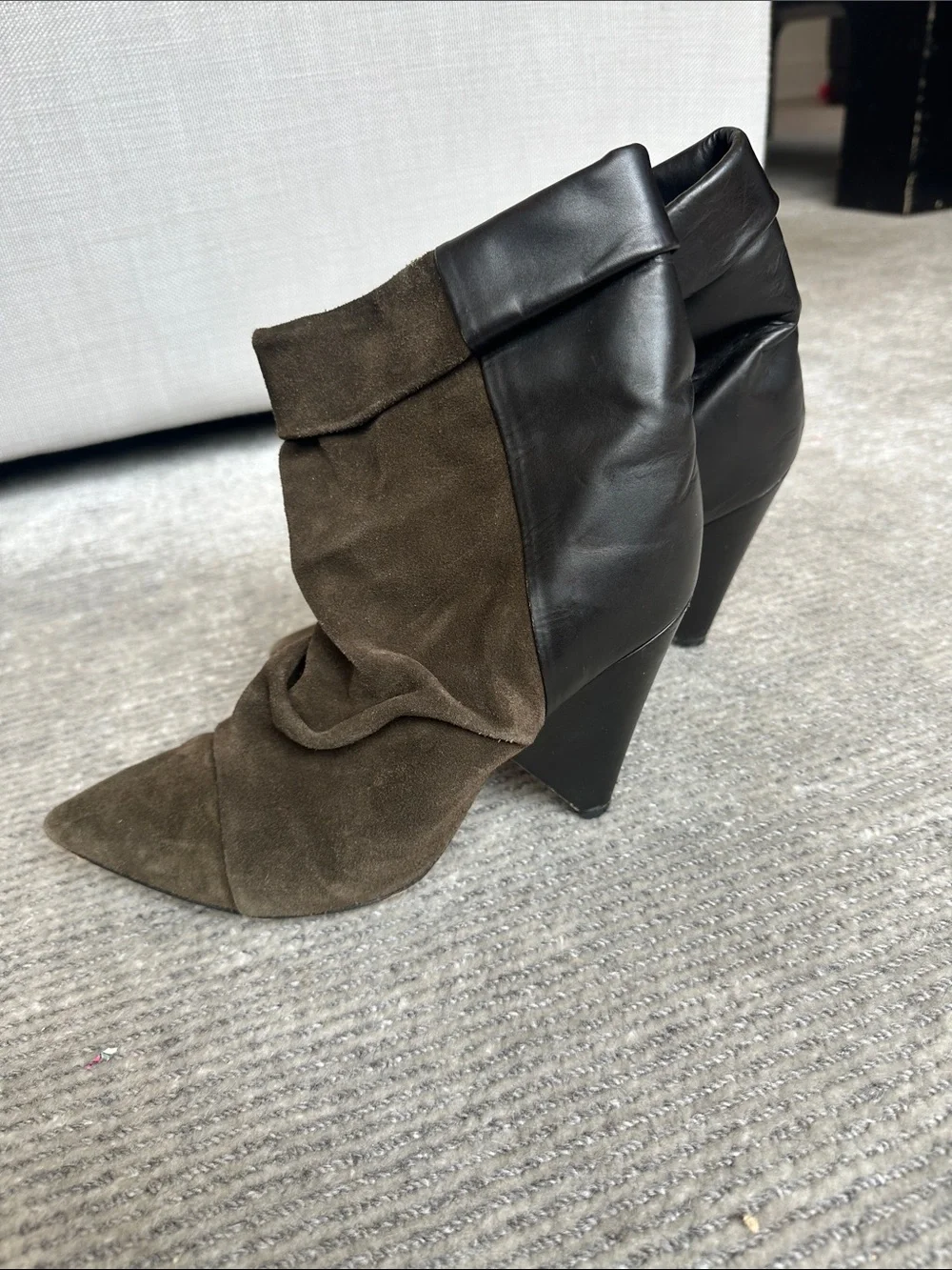 Isabel Marant Andrew Olive Brown Suede Pointed-Toe Slouch Ankle Boots